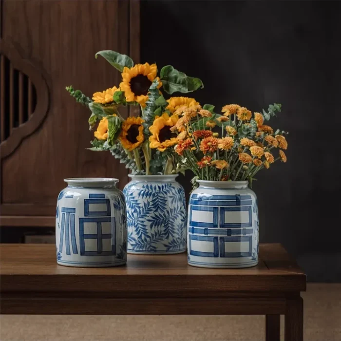 Happiness Blue & White Porcelain Modern Chinese Flower Pot | Zen Living Shop & Blog