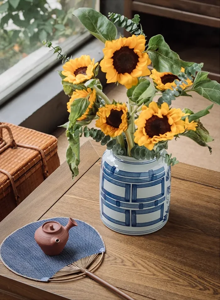 Double Happiness -Modern Chinese Blue & White Porcelain Flower Pot Jar | Zen Living Shop & Blog